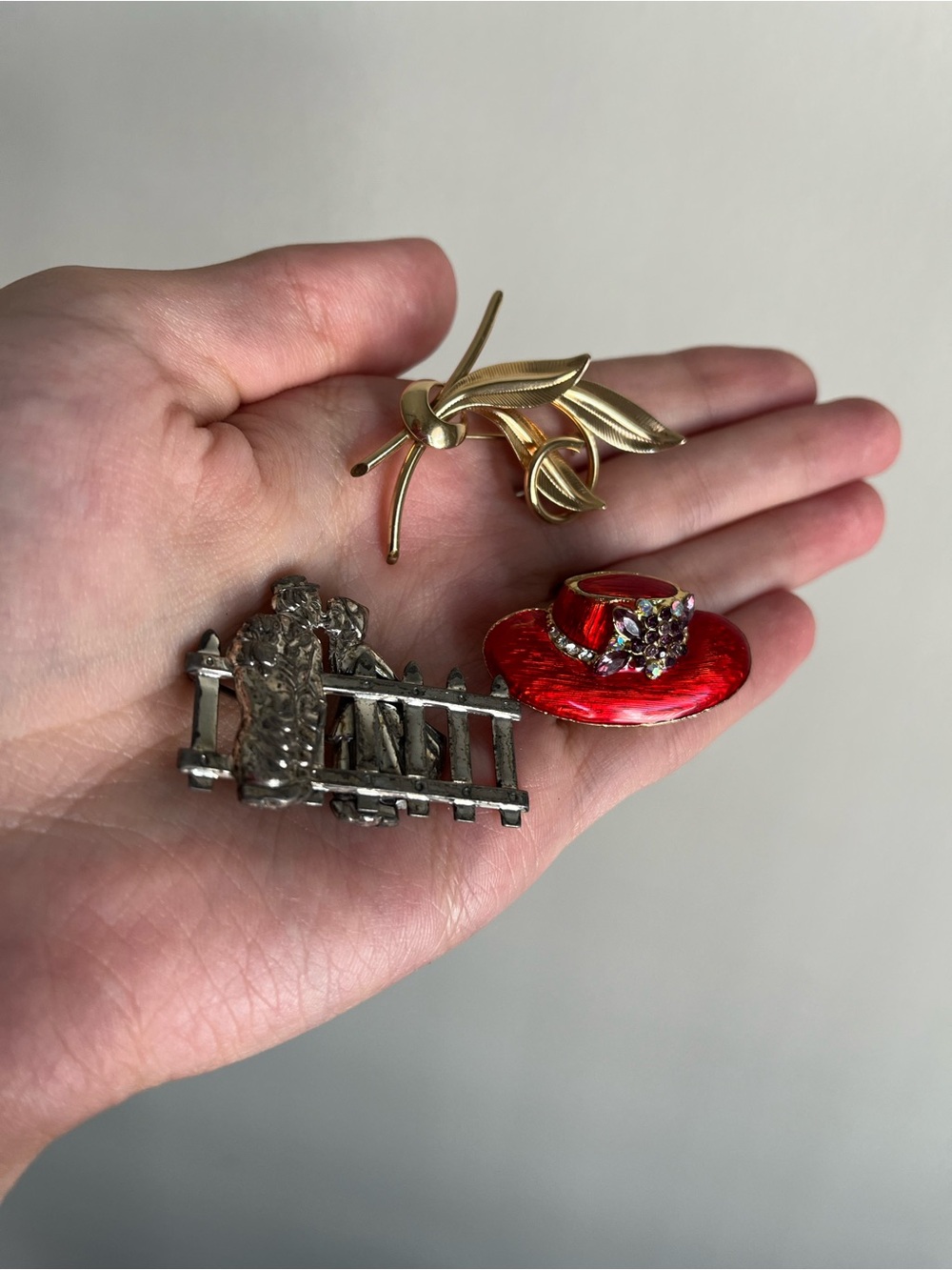 Bundle of 3 VTG Brooches Sterling Silver and Gold Jewelry
